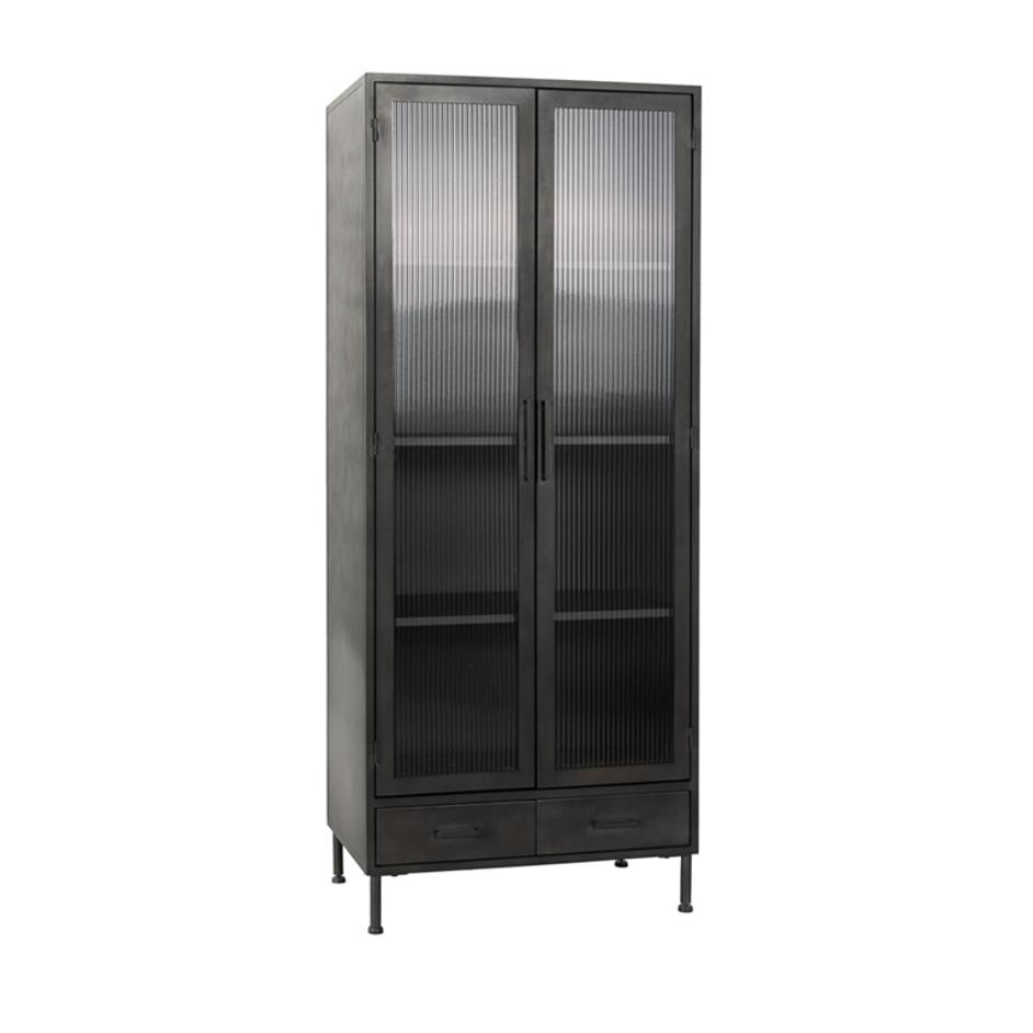 Nore Metal/Glass 2Dr 2 Dwr Tall Cabinet Blackened Steel by Classic Home