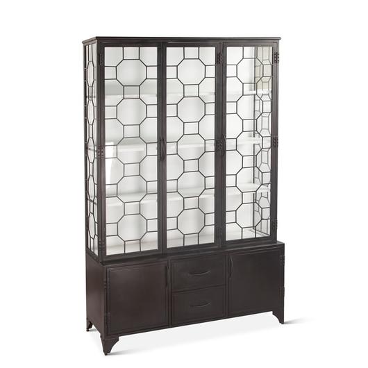 Pompei 56" Iron and Glass Cabinet, Matte Black by Home Trends & Design