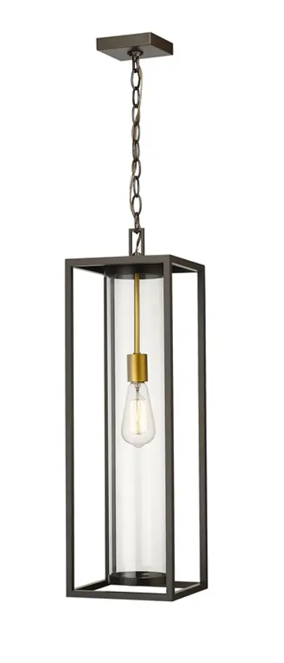 Dunbroch 1 Light Outdoor Chain Mount Ceiling Fixture in Deep Bronze + Outdoor Brass Finish by Z-Lite