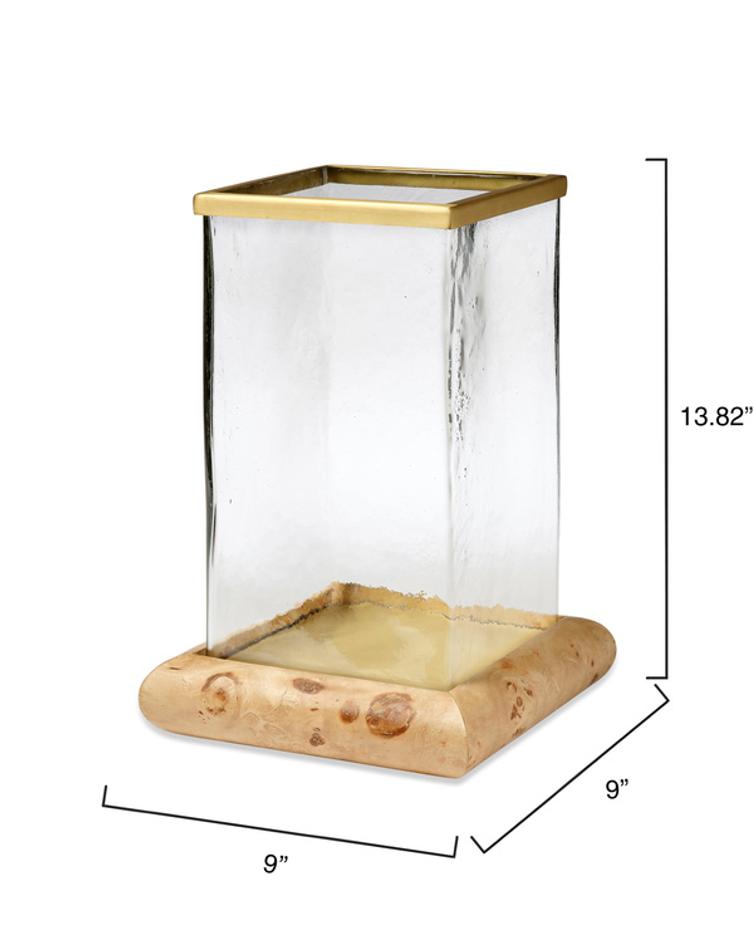 Rhine Burl Wood and Glass Hurricane  by Jamie Young