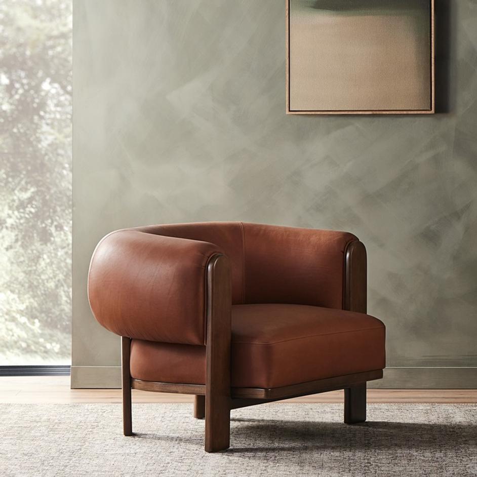 Ira Chair In Brickhouse Cognac by FOUR HANDS