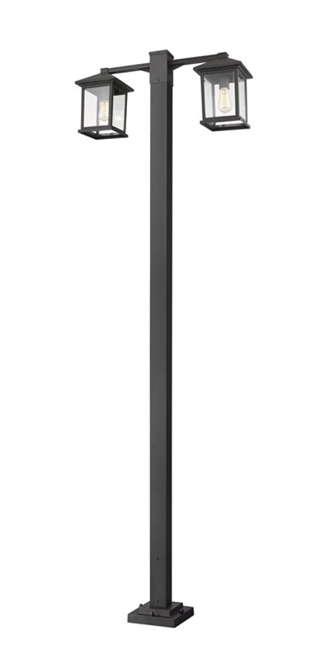 Portland 2 Light Outdoor Post Mounted Fixture in Black Finish by Z-Lite