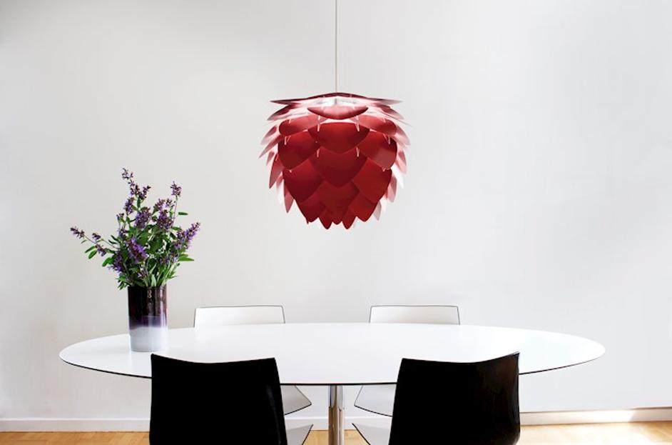 Aluvia Medium Hardwired Pendant in Ruby with White Cord by UMAGE