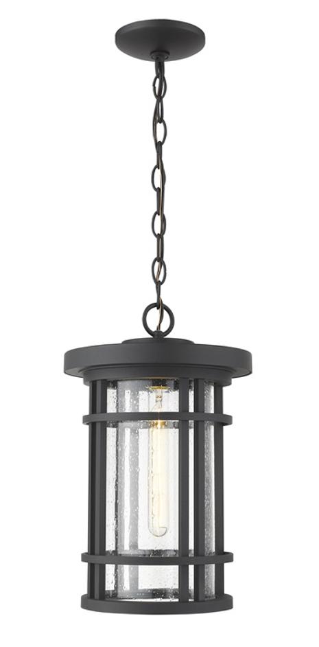 Jordan 1 Light Outdoor Chain Mount Ceiling Fixture in Black Finish by Z-Lite