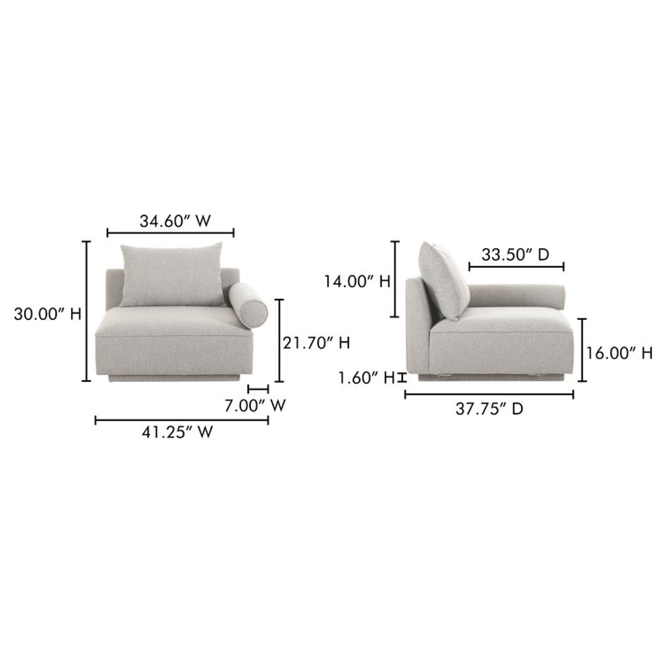 Rosello Right Arm Facing Chair Light Grey by Moes Home