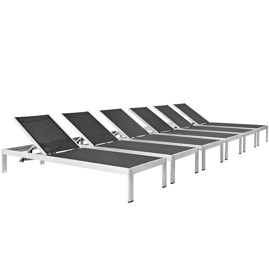 Nantucket Chaise Outdoor Patio Aluminum Set Of 6 In Silver Black by Modway Furniture