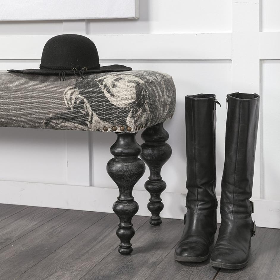 Alhambra 55L x 14W Upholstered Gray Seat W/Black Wood Legs Accent Bench by Mercana