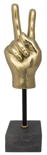 Antique Brass Peace Sign Sculpture on Marble Base by Noir Furniture