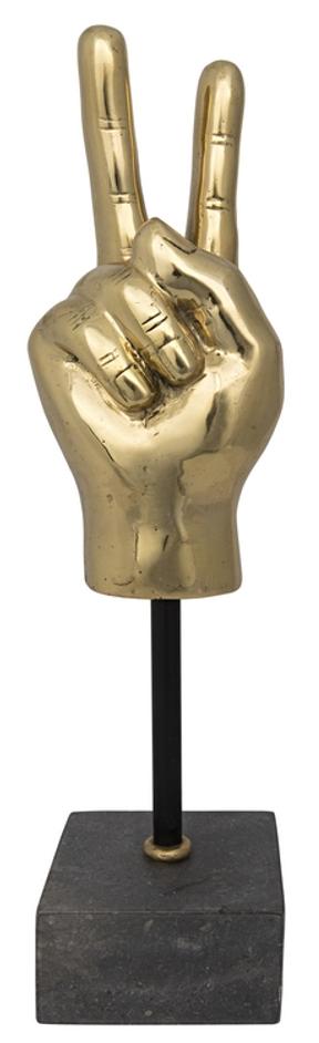 Antique Brass Peace Sign Sculpture on Marble Base by Noir Furniture