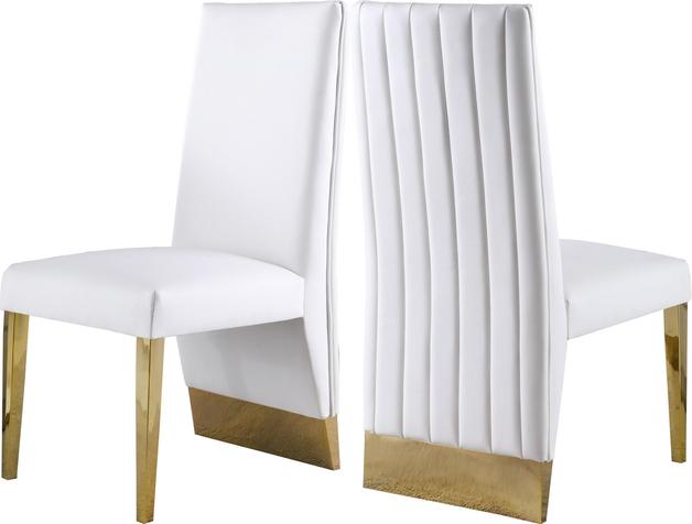 Stanley Dining Chair In White Faux Leather and Gold by Meridian Furniture
