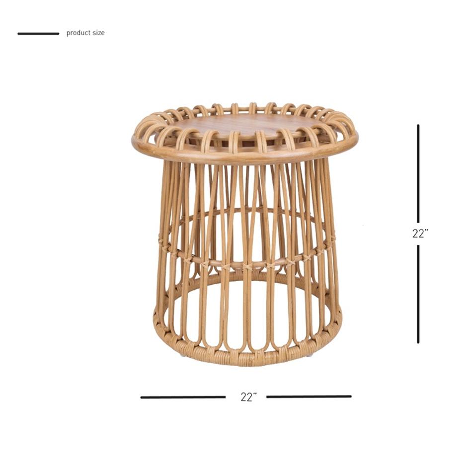 Galia Rattan Round Side/ End Table w/ Wood Top, Honey by New Pacific Direct