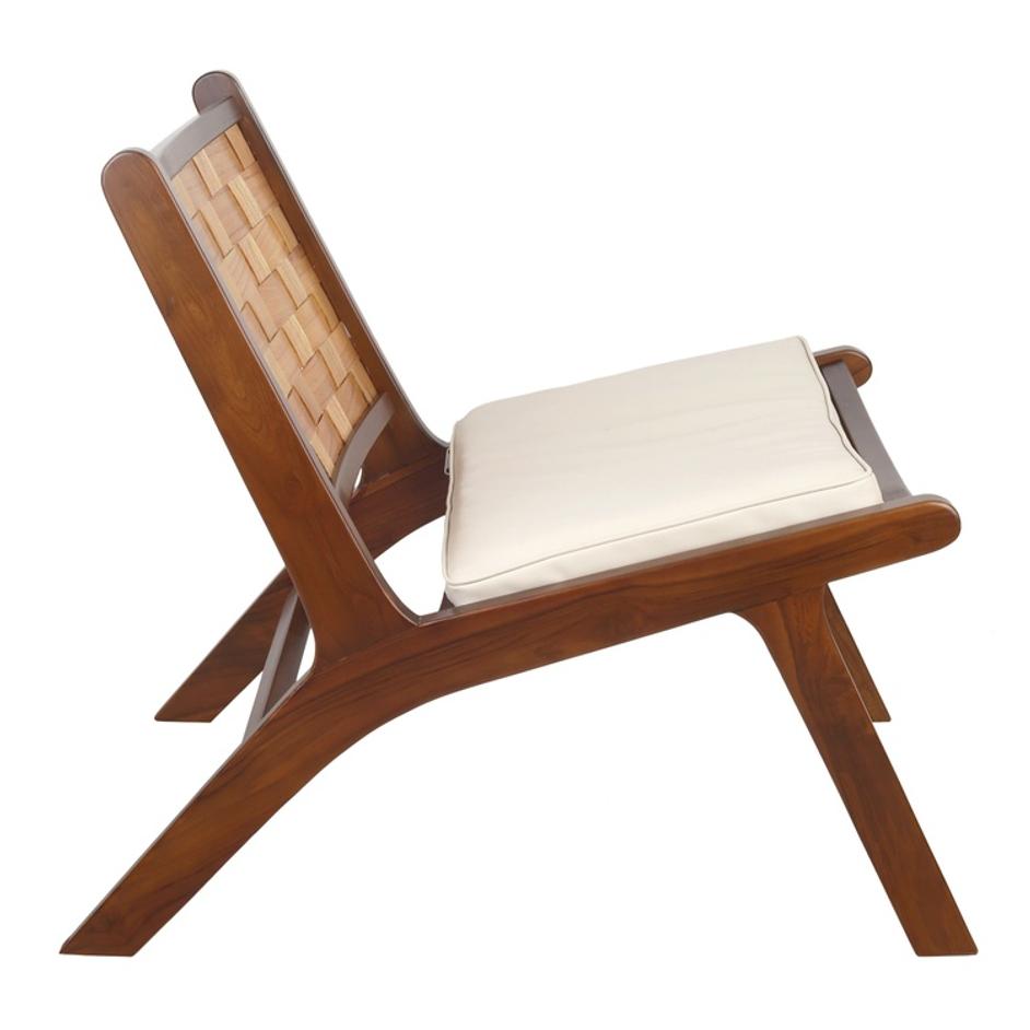 Loria Teak Accent Chair w/ PU Cushion, Cinnamon Brown by New Pacific Direct