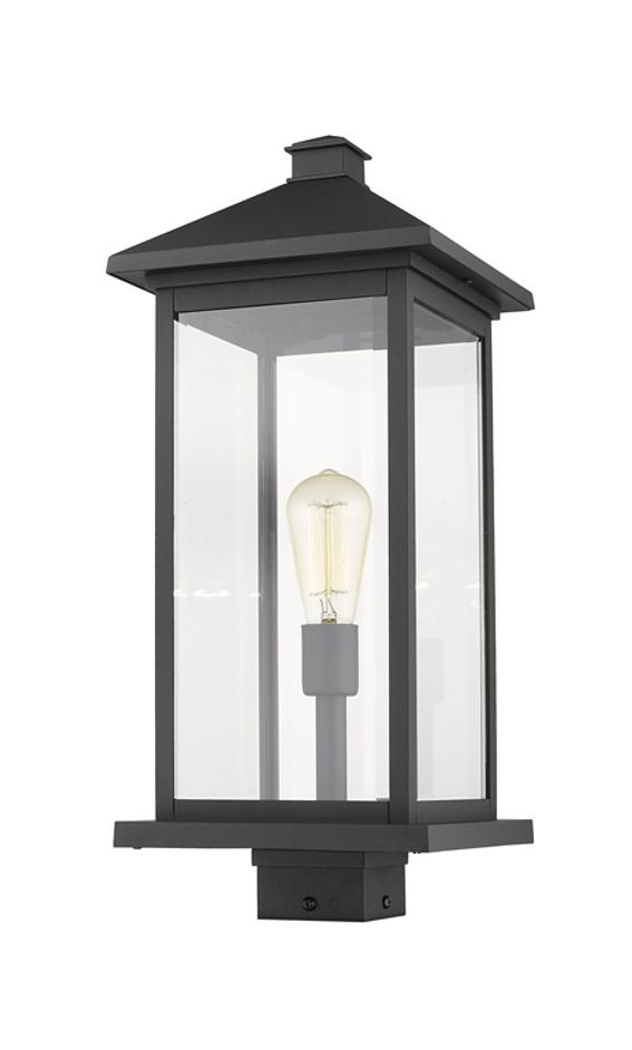 Portland 1 Light Outdoor Post Mount Fixture in Black Finish by Z-Lite