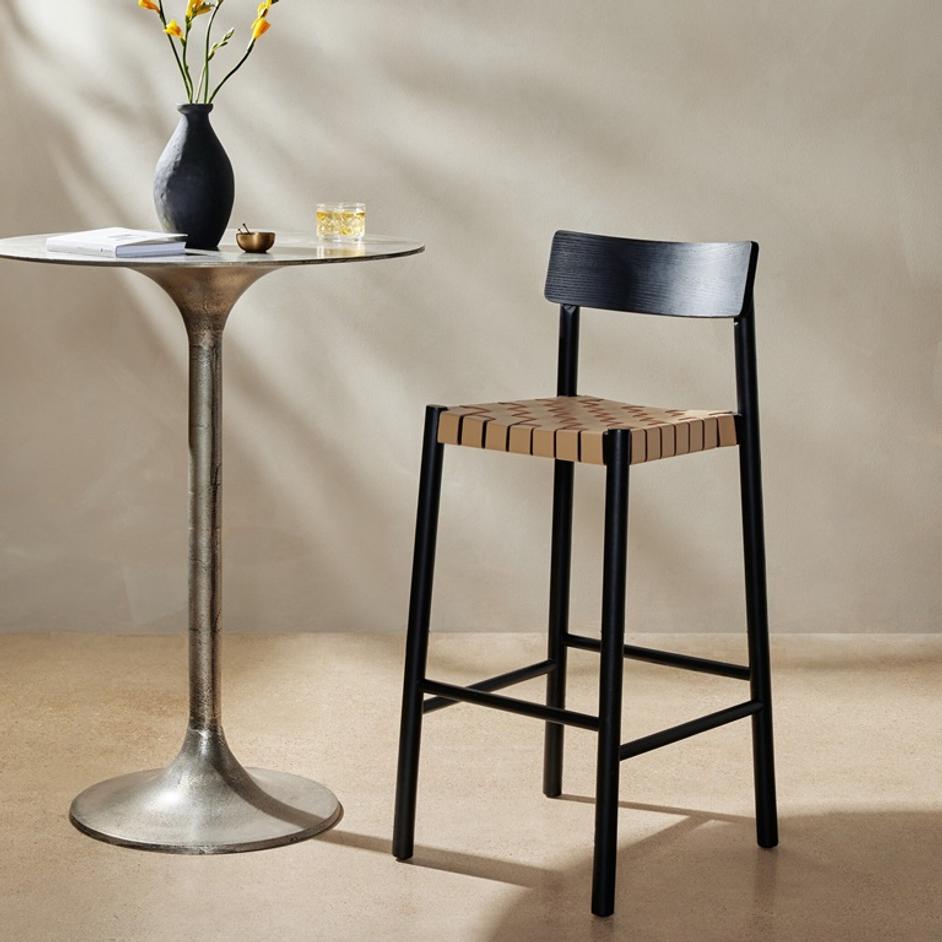 Heisler Bar + Counter Stool - Almond Leather Blend by Four Hands