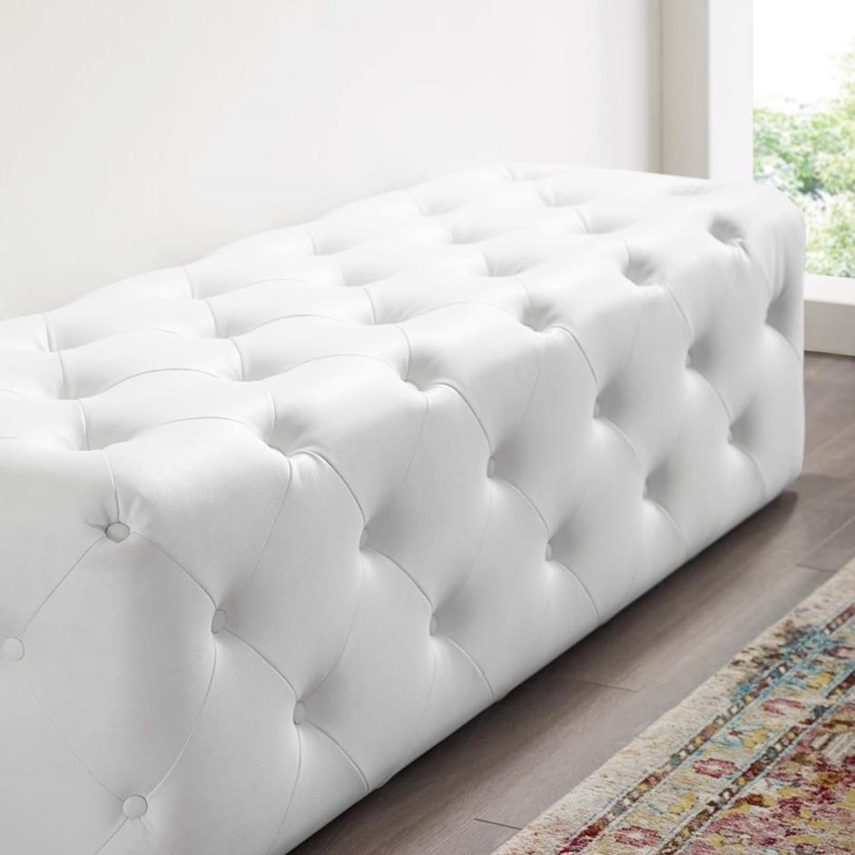 Carole 60" Tufted Button Entryway Faux Leather Bench In White by Modway Furniture