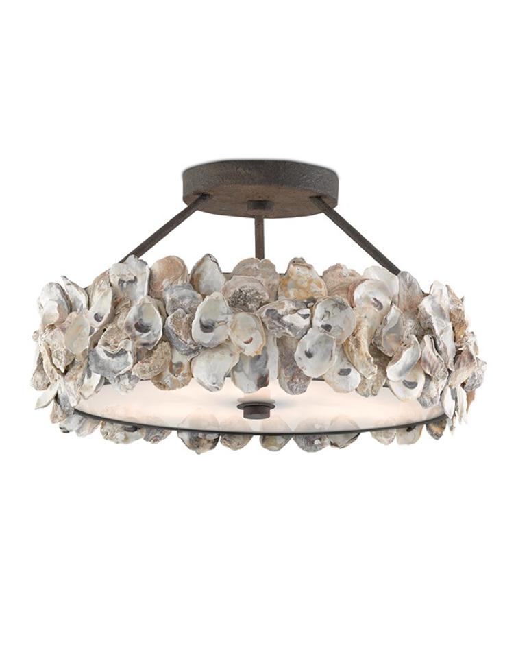 Oyster Semi-Flush In Textured Bronze & Natural by Currey & Company