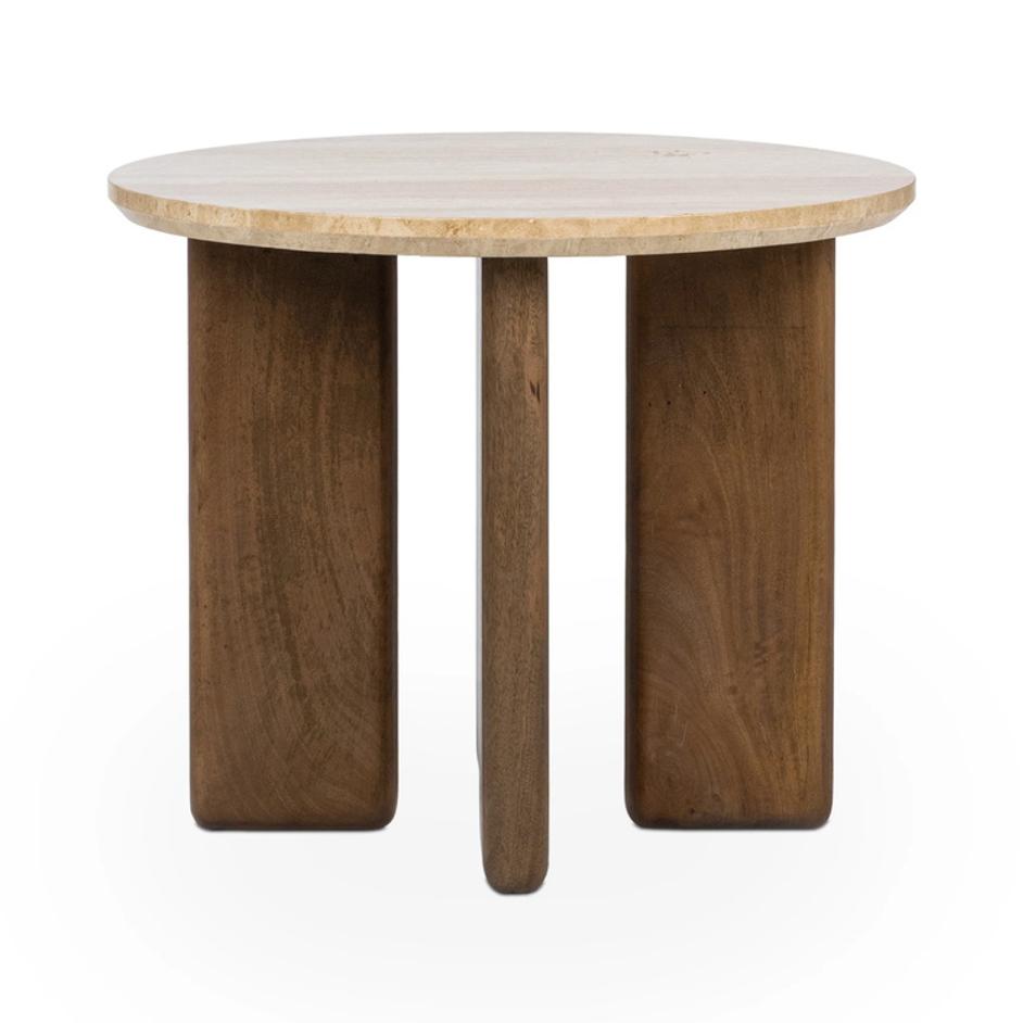 Idella Travertine Round End Table by Classic Home