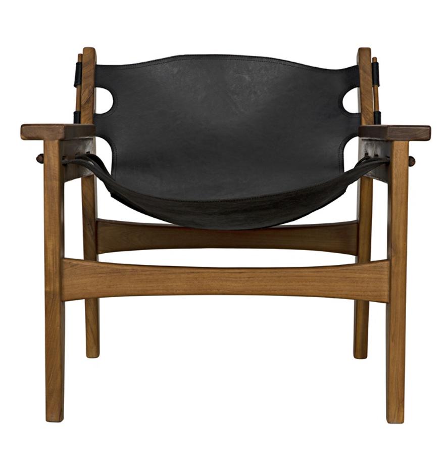 Nomo Teak Chair in Black Leather with Clear Coat Flat Finish by Noir Furniture
