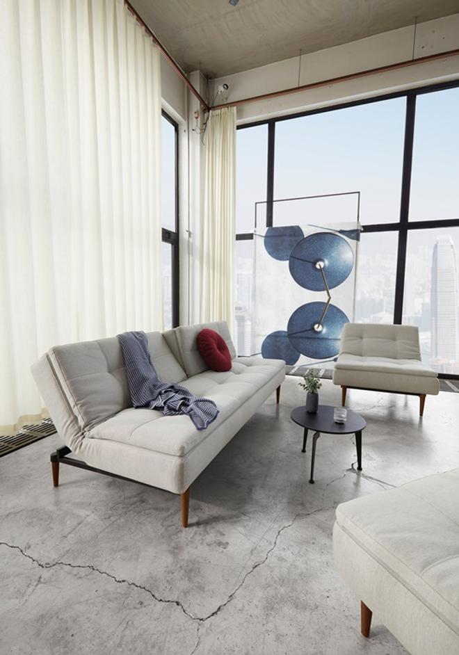 DUBLEXO SLEEPER SOFA in MIXED DANCE NATURAL FABRIC WITH Dark Wood LEGS 527 by INNOVATION USA