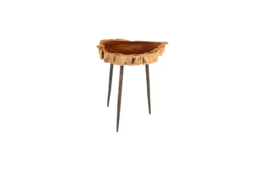 Makha Burled Wood Side Table, Forged Legs by PHILLIPS COLLECTION
