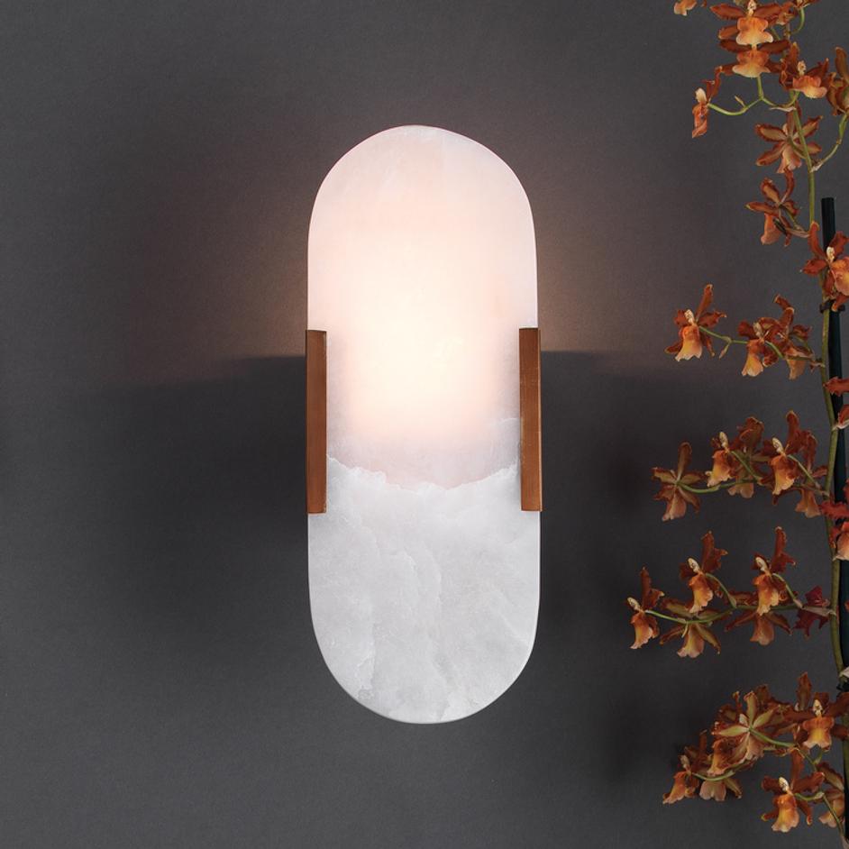 Delphi 2-Light Alabaster Wall Sconce, Antique Brass Metal by Jamie Young