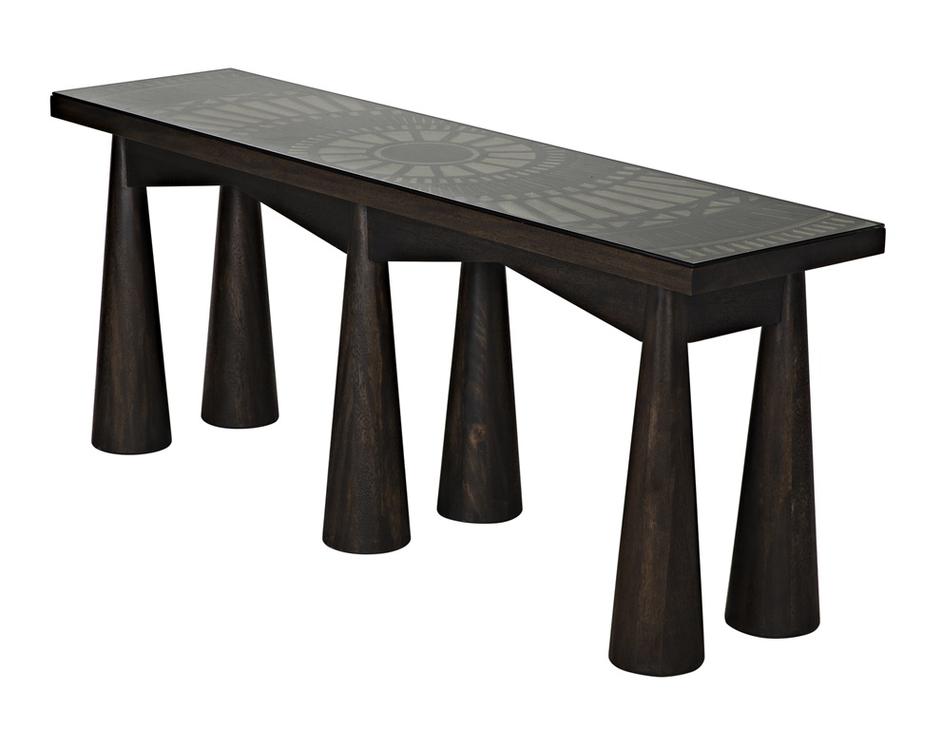 Tutankhamun Ebony Walnut Console with Glass Detailing by Noir Furniture