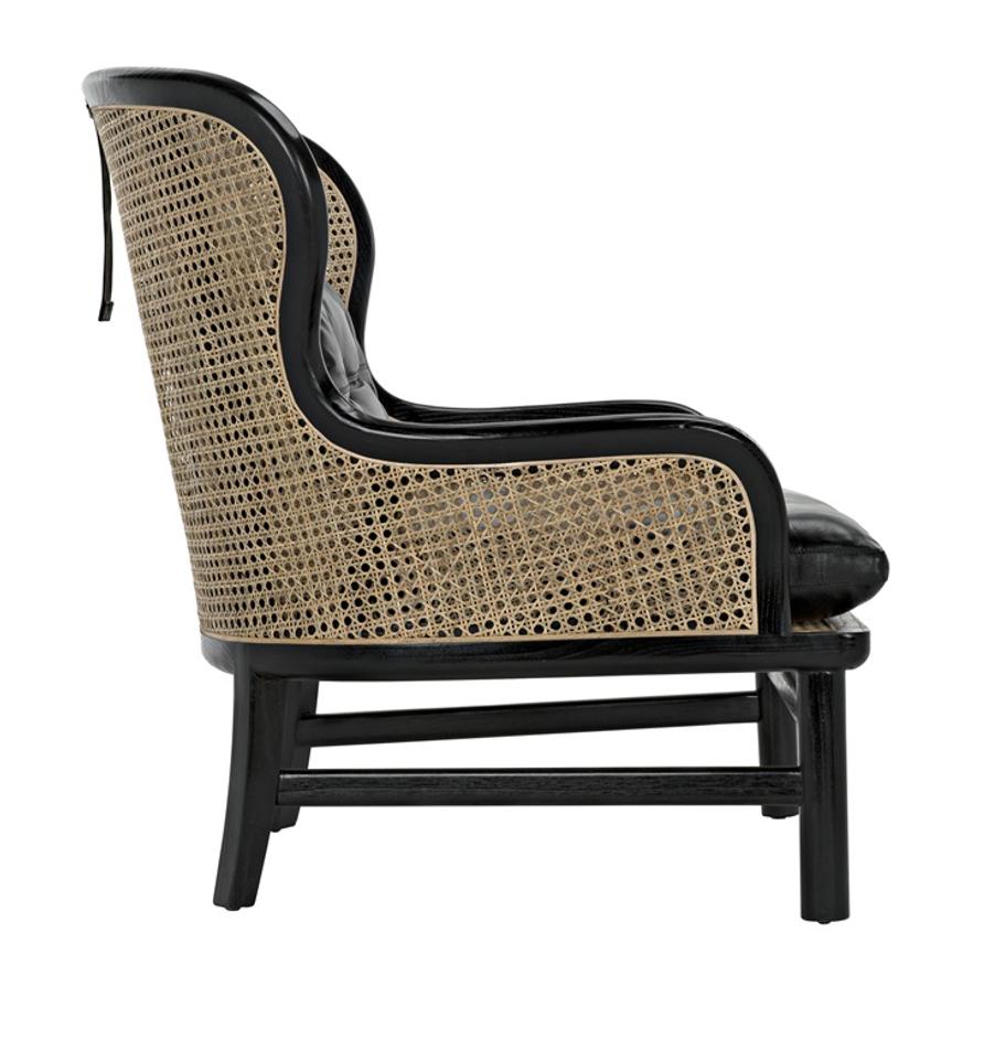 Marabu Sungkai/Mindi Chair in Charcoal Black with Black Leather and Caning by Noir Furniture