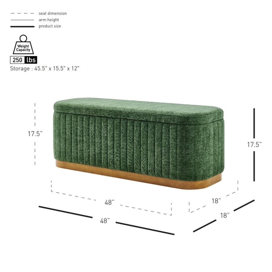 Clinton Chenille Storage Bench, Seneca Green  by New Pacific Direct
