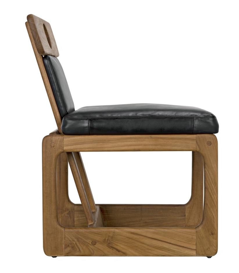 Buraco Teak Dining Chair with Gloss Finish and Black Leather Upholstery by Noir Furniture