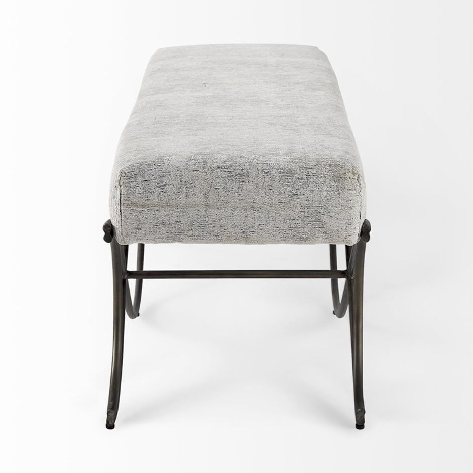 Ayla 55L x 17.6W x 18H Dark Gray Fabric Seat W/ Dark Nickel Metal Frame Bench by Mercana