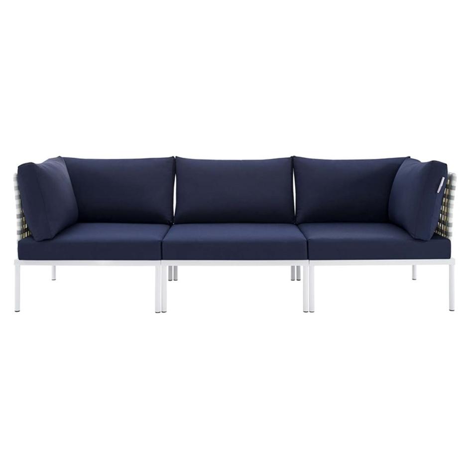 Concord Sunbrella® Basket Weave Outdoor Patio Aluminum Sofa In Taupe Navy by Modway Furniture