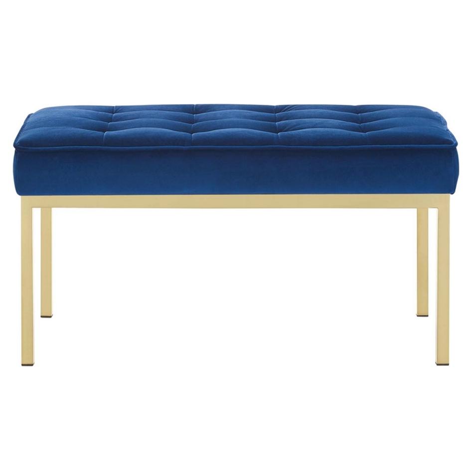 Garret Gold Stainless Steel Leg Medium Performance Velvet Bench In Gold Navy by Modway Furniture