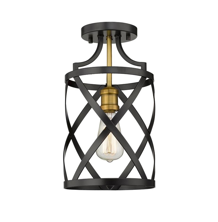 Malcalester 1 Light Flush Mount in Matte Black + Olde Brass Finish by Z-Lite