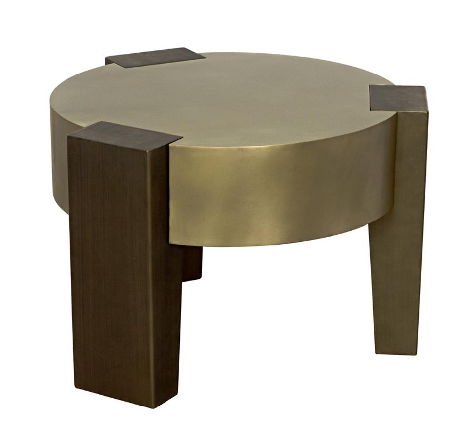 Carrusel Industrial Steel Coffee Table in Antique and Aged Brass Finish by Noir Furniture