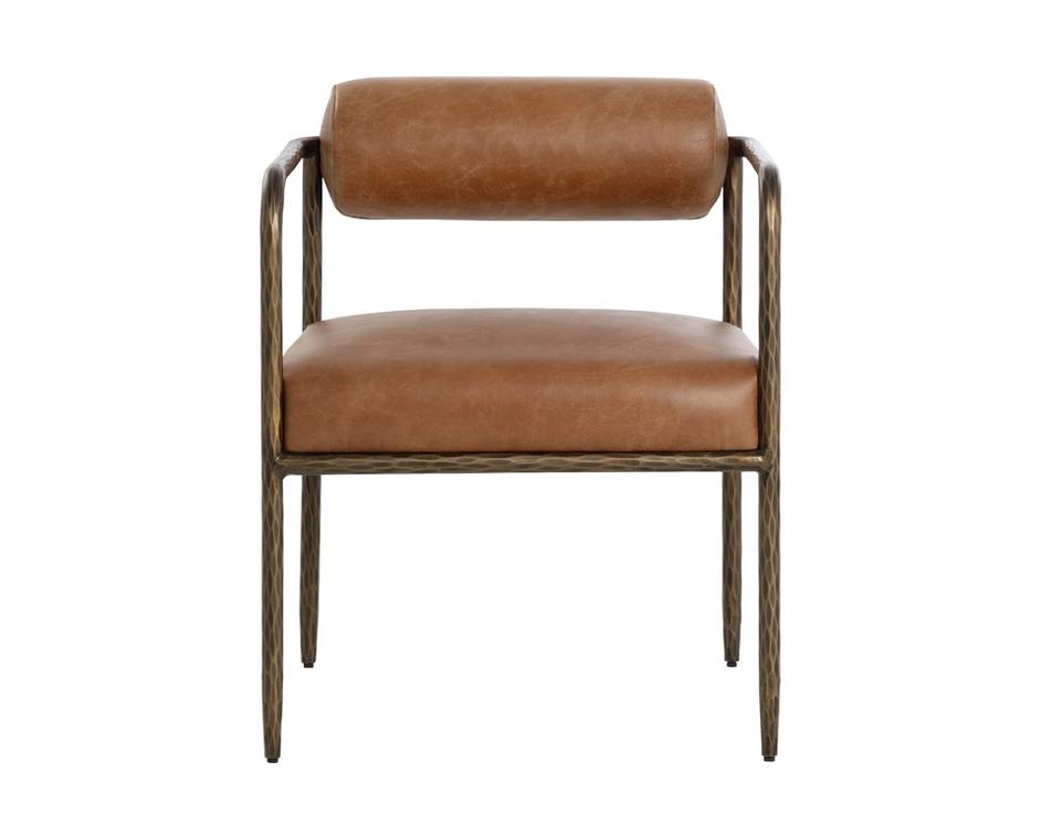 AJANI DINING ARMCHAIR - TAN LEATHER by Sunpan