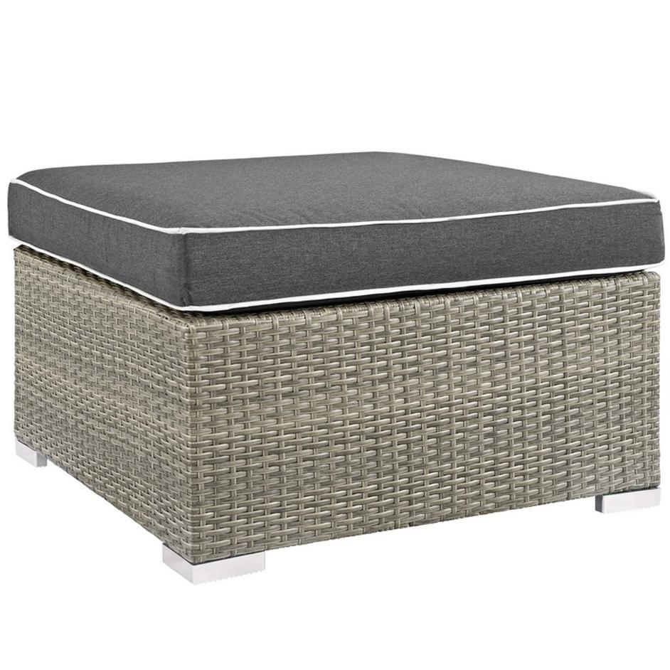 Laight Outdoor Patio Upholstered Fabric Ottoman In Light Gray Charcoal by Modway Furniture