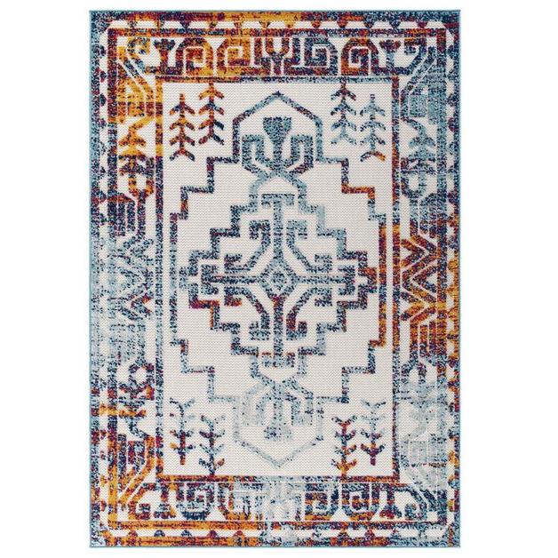 Burket Nyssa Distressed Geometric Southwestern Aztec 8X10 Indoor/Outdoor Area Rug In Multicolored by Modway Furniture