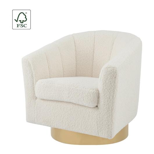 Natasha Faux Shearling Fabric w/ Gold Metal Swivel Accent Arm Chair In Shearling Beige by New Pacific Direct