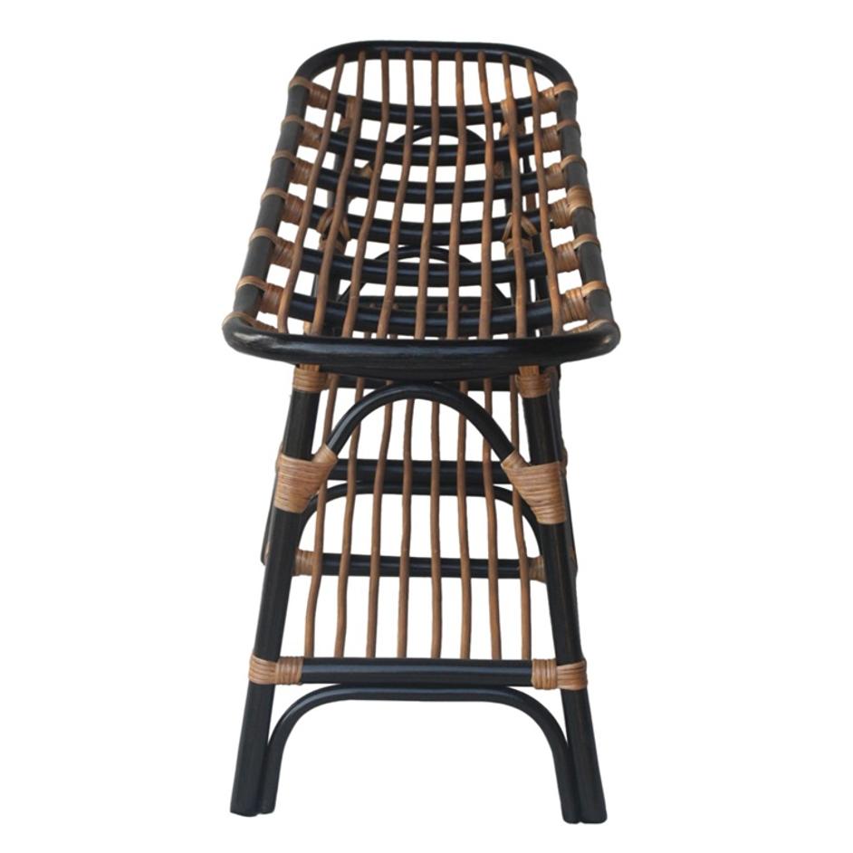 Damara Rattan Bench w/ Shelf In Black  by New Pacific Direct