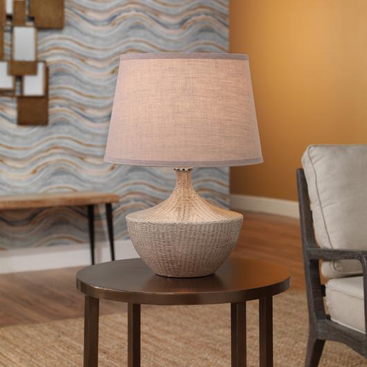 Basketweave Ceramic Table Lamp with Linen Shade by Jamie Young