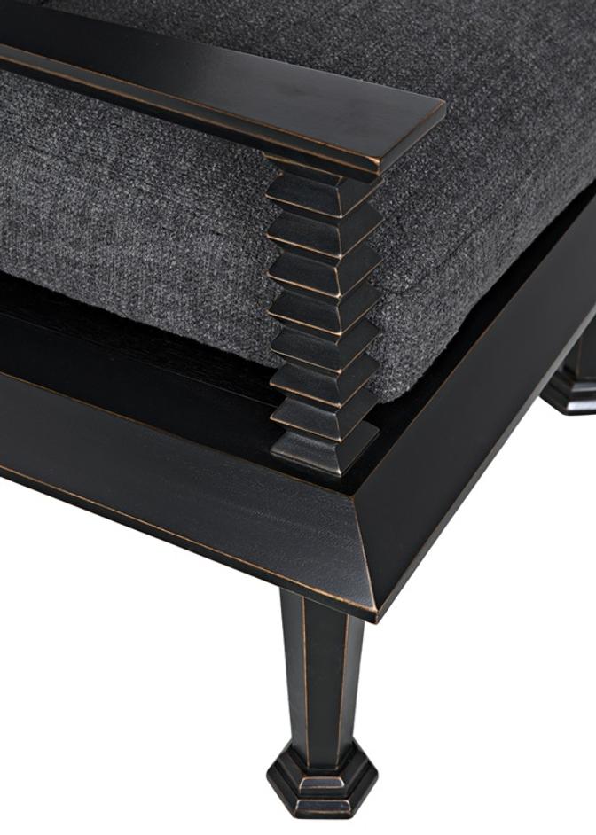 Resurrection Mahogany Chair with Grey Fabric Cushions in Hand-Rubbed Black Finish by Noir Furniture