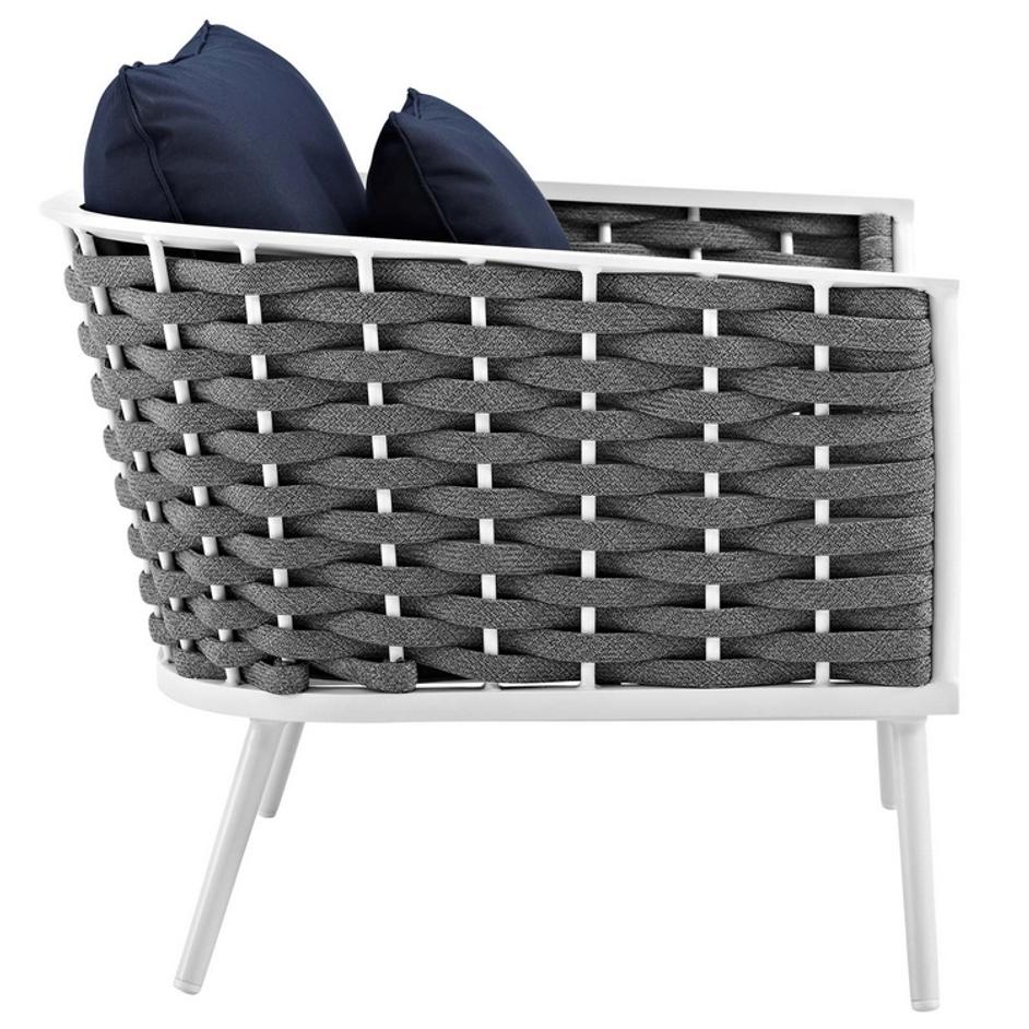 Aubrey Outdoor Patio Aluminum Armchair In White Navy by Modway Furniture