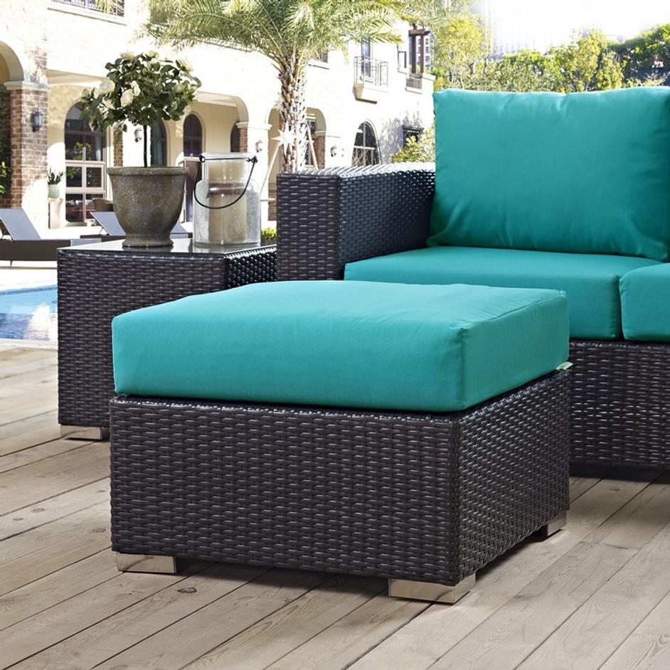 Minerva Outdoor Patio Fabric Square Ottoman In Espresso Turquoise by Modway Furniture