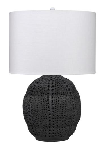 Lunar Polyresin Table Lamp with Linen Shade, Black by Jamie Young