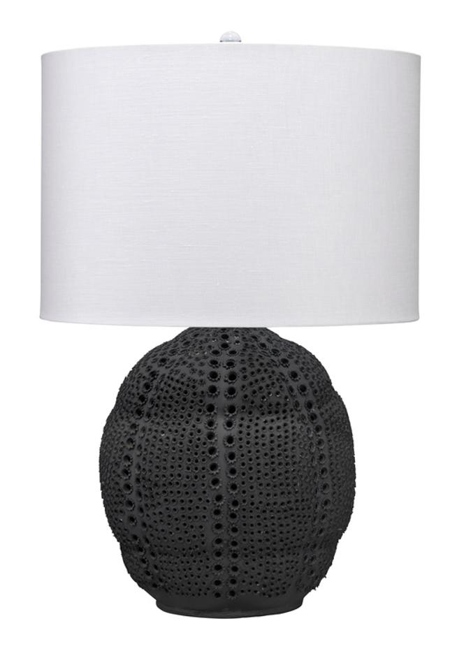 Lunar Polyresin Table Lamp with Linen Shade, Black by Jamie Young