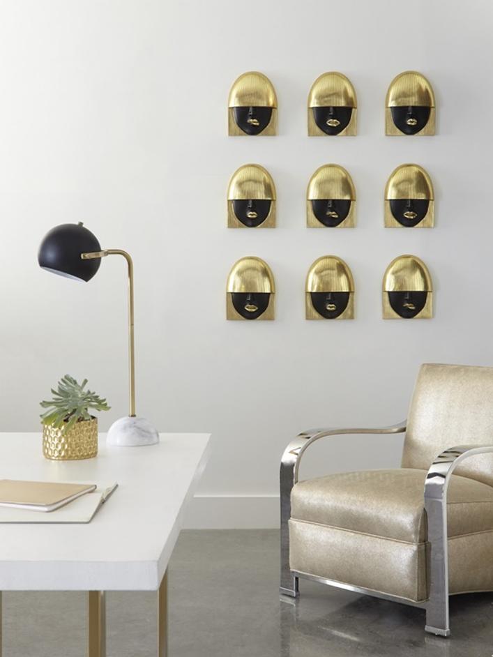 Fashion Faces Wall Tiles, Gold Leaf, Set of 3 by PHILLIPS COLLECTION