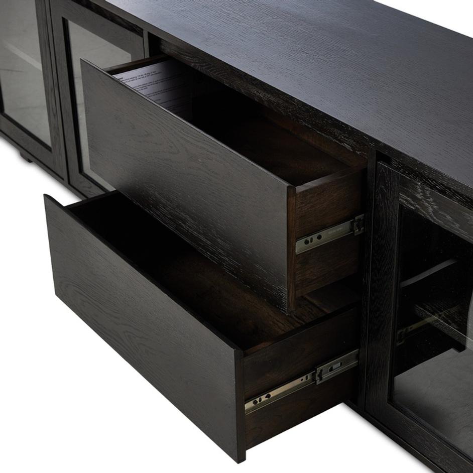 Toni Media Console In Worn Black Oak And Worn Black Veneer by Four Hands