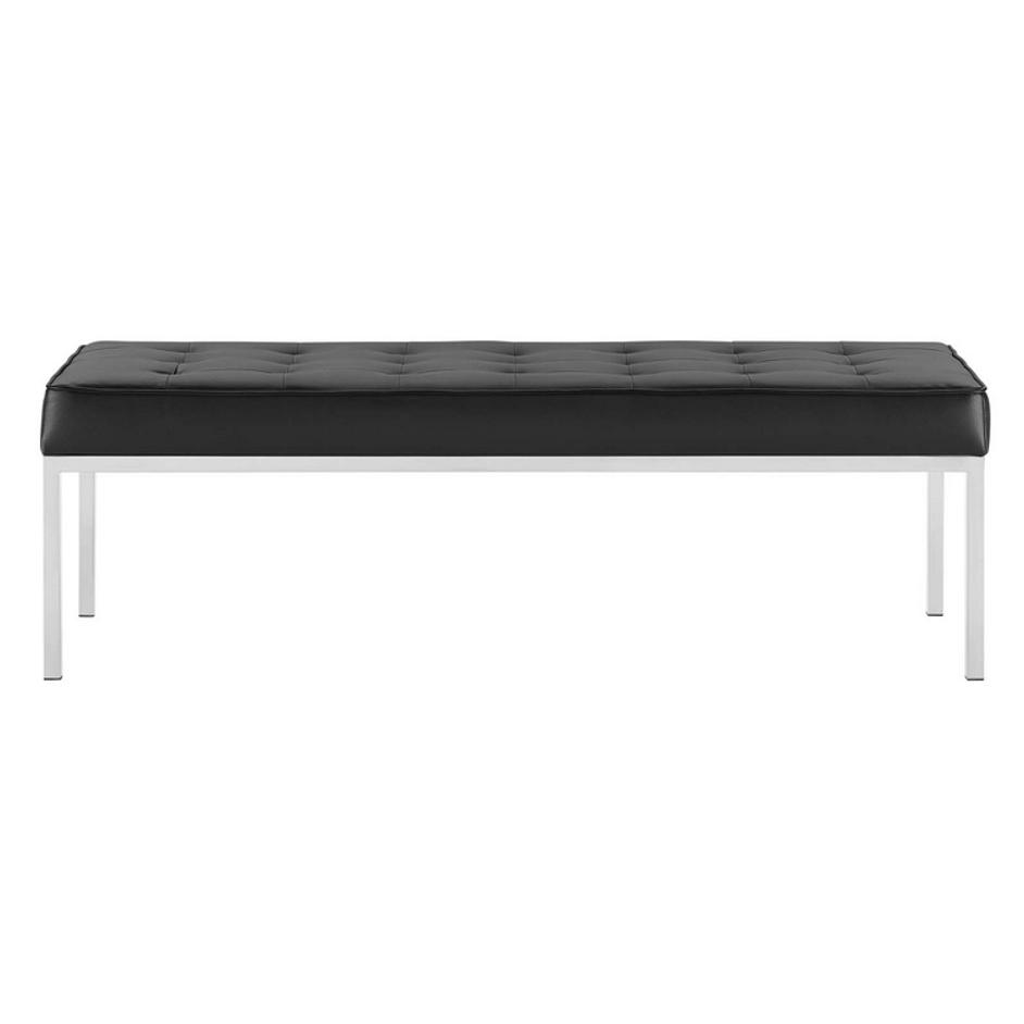 Garret Tufted Large Upholstered Faux Leather Bench In Silver Black by Modway Furniture