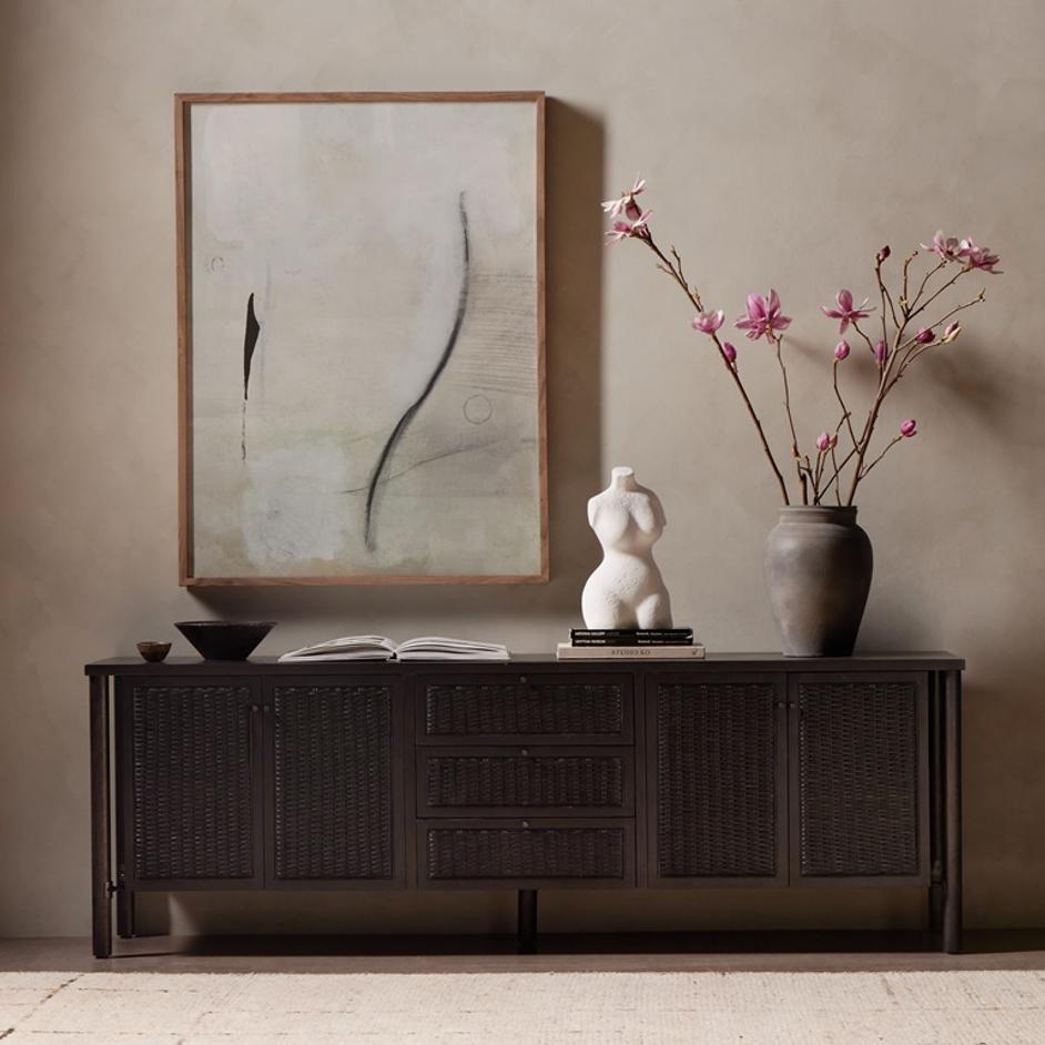 Veta Media Console In Black Cane by FOUR HANDS