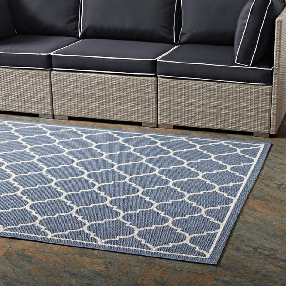 Hollis Moroccan Quatrefoil Trellis 5X8 Indoor And Outdoor Area Rug In Blue And Beige by Modway Furniture